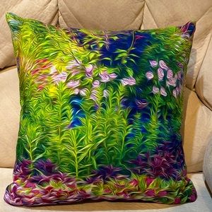 One of a kind faux suede pillow - Oil painting design